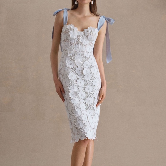 Watters Ambrosia Bow-Strap Lace Midi Dress - Picture 1 of 4